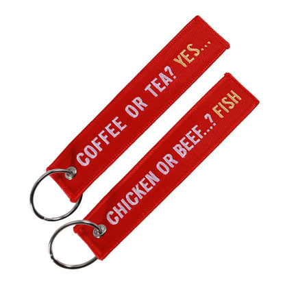 Coffee or Tea YES Keychains for Cars sleutelhanger Chicken or Beef Fish Key Ring Bijoux llavero moto Porte Clef Aviation Gift