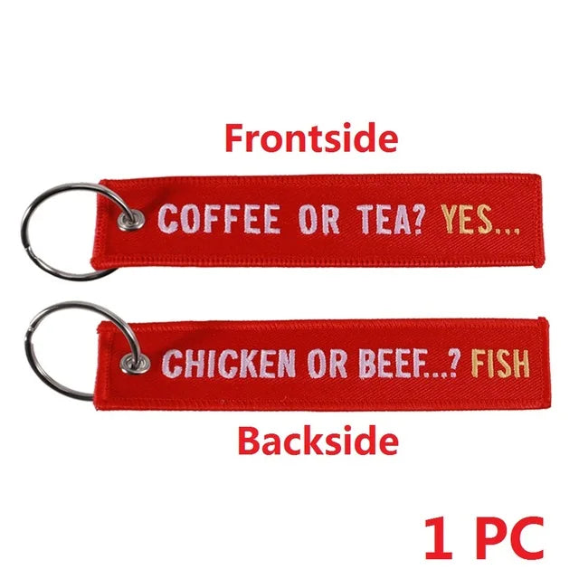 Coffee or Tea YES Keychains for Cars sleutelhanger Chicken or Beef Fish Key Ring Bijoux llavero moto Porte Clef Aviation Gift