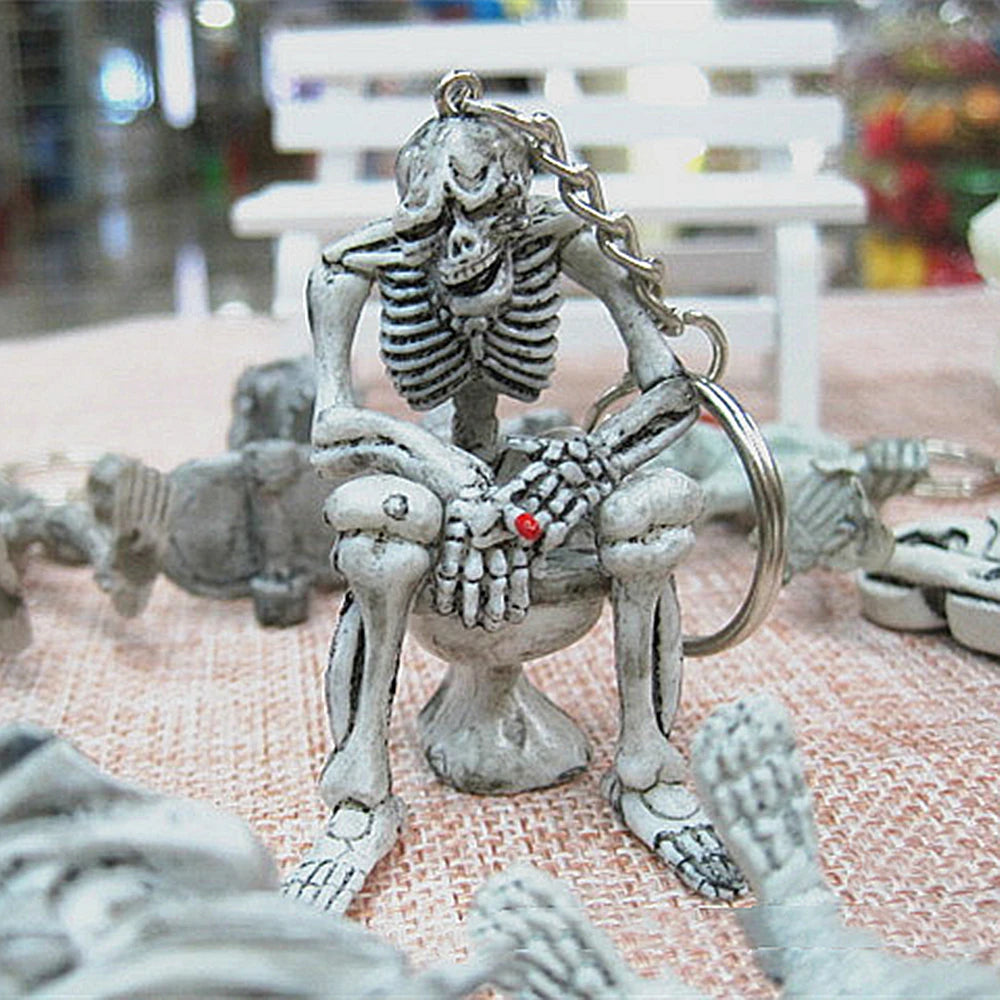 Keychain For Men Creative Skull Skeleton In Toilet Keyring Punk Key Chain Bag  Ornaments Key Accessories