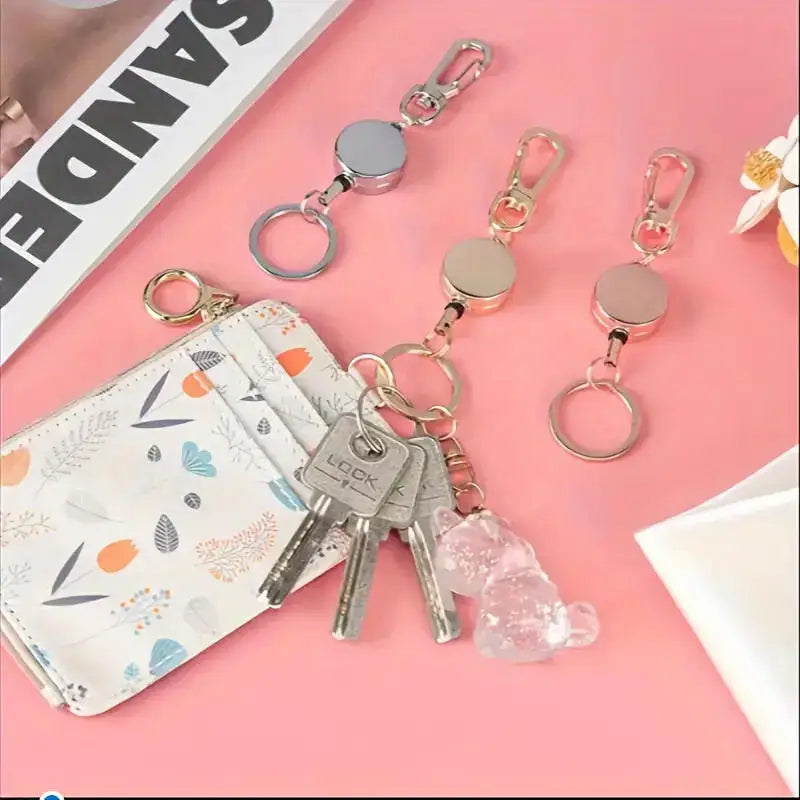 Keychains Keyring Outdoor Retractable Keychain Anti-lost Telescopic Keys  Multipurpose Hanging Rope Certificate Buckle