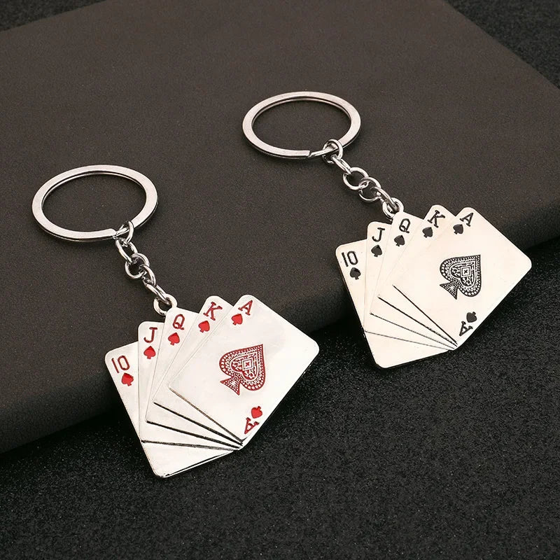 Poker Playing Cards Keychain Gambling Enthusiast Gift Metal Alloy Mini Charm Keyring Casino Theme Accessories Card Game Lover