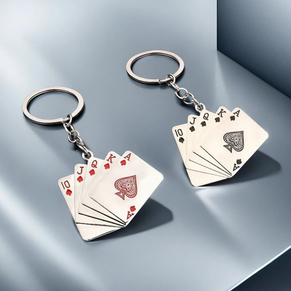 Poker Playing Cards Keychain Gambling Enthusiast Gift Metal Alloy Mini Charm Keyring Casino Theme Accessories Card Game Lover