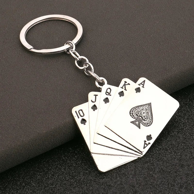 Poker Playing Cards Keychain Gambling Enthusiast Gift Metal Alloy Mini Charm Keyring Casino Theme Accessories Card Game Lover