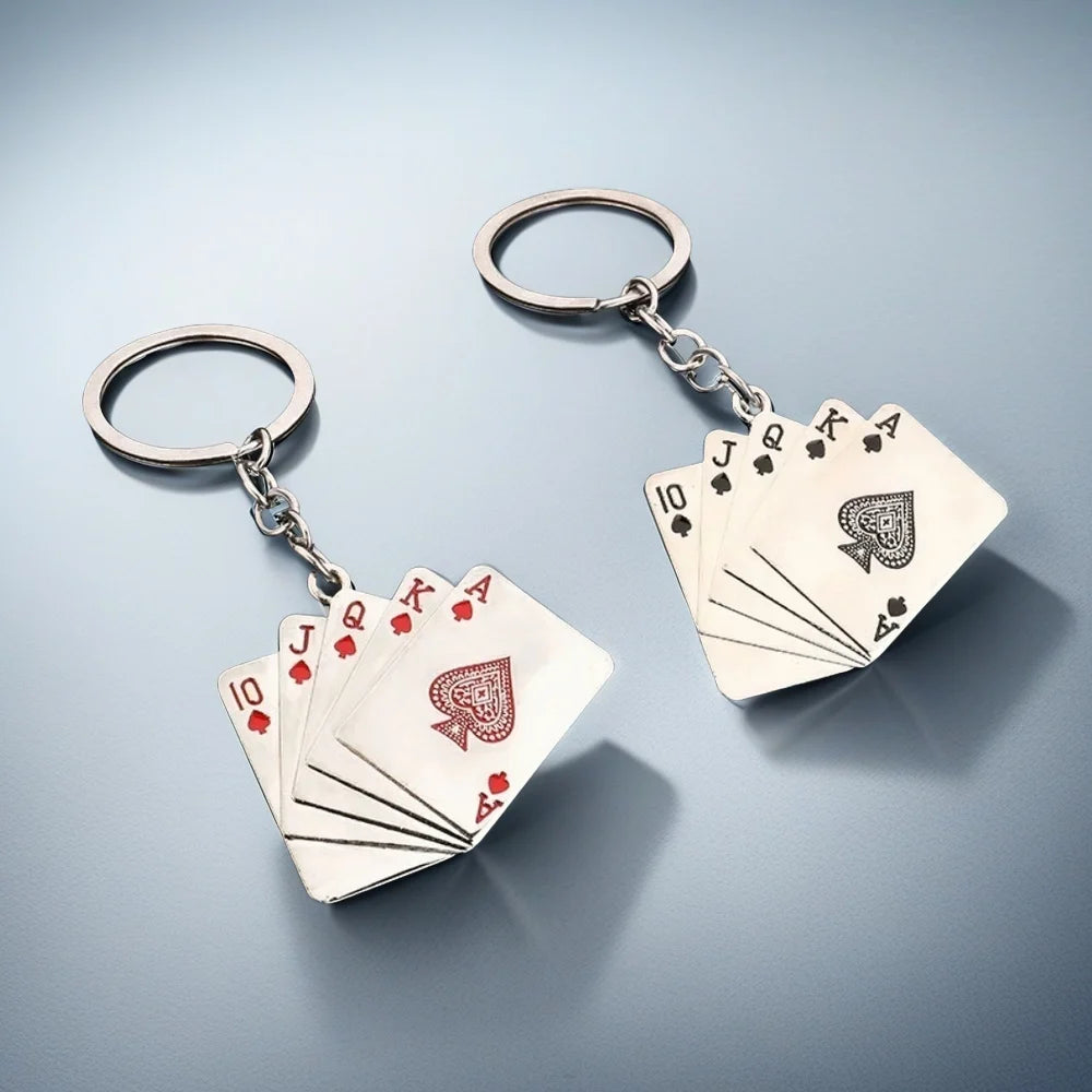 Poker Playing Cards Keychain Gambling Enthusiast Gift Metal Alloy Mini Charm Keyring Casino Theme Accessories Card Game Lover