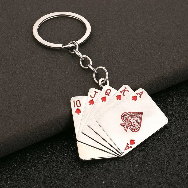 Poker Playing Cards Keychain Gambling Enthusiast Gift Metal Alloy Mini Charm Keyring Casino Theme Accessories Card Game Lover
