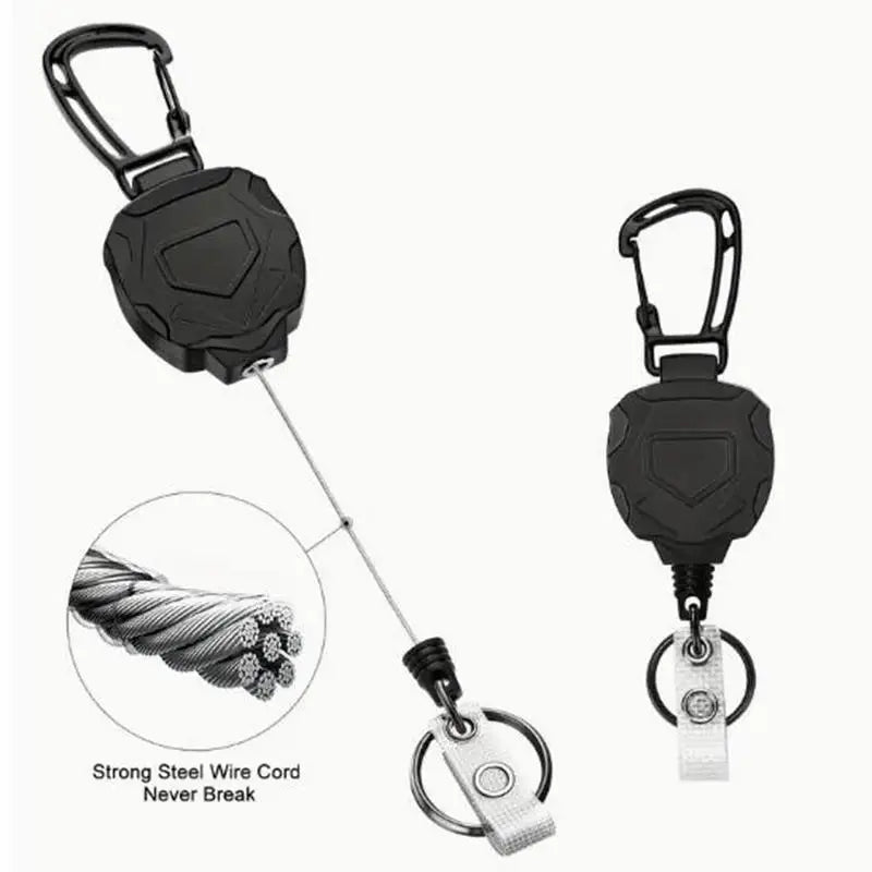 Retractable Cover Duty Pull Reel Carabiner Key Chains Strong Steel Wire Rope Buckle Spring Key Ring Outdoor Sporty Keychain Tool