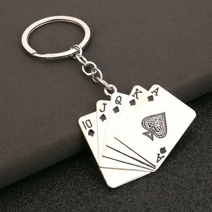 Poker Playing Cards Keychain Gambling Enthusiast Gift Metal Alloy Mini Charm Keyring Casino Theme Accessories Card Game Lover