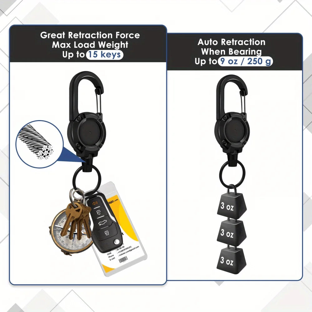 Retractable Keychain With Wire Anti-Theft Lock, Easy-Pull Cord, And Elastic Design, Suitable For Camping And Everyday Use.