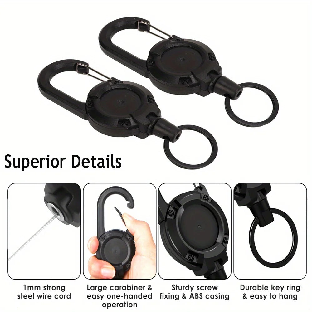 Retractable Keychain With Wire Anti-Theft Lock, Easy-Pull Cord, And Elastic Design, Suitable For Camping And Everyday Use.