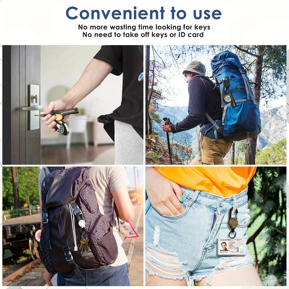 Retractable Keychain With Wire Anti-Theft Lock, Easy-Pull Cord, And Elastic Design, Suitable For Camping And Everyday Use.