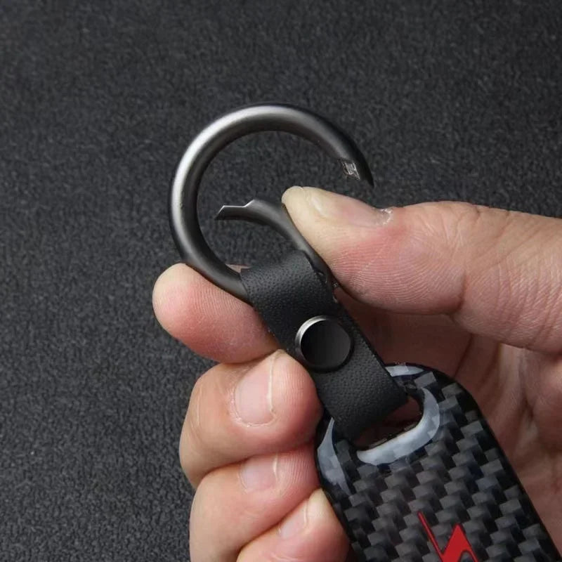 Car keychain keyring anti loss customized accessories creative personality real carbon fiber men's waist hanging metal keychain
