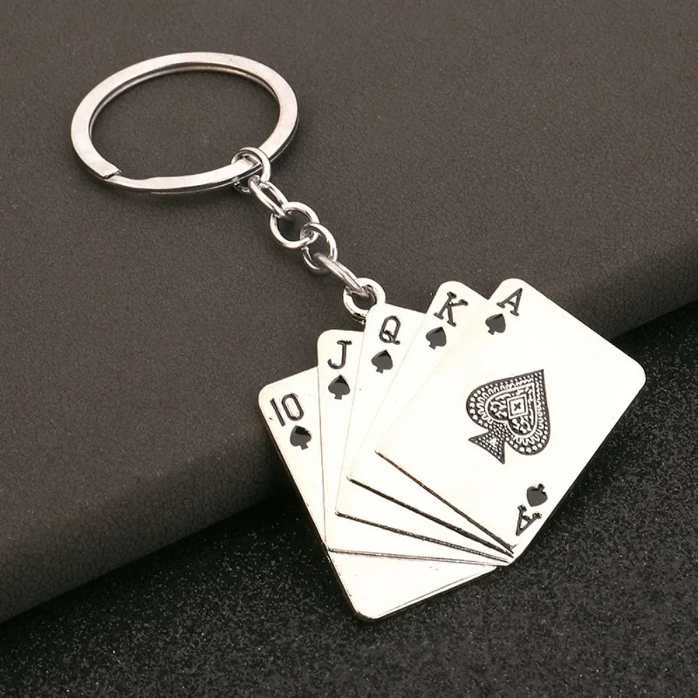 Poker Playing Cards Keychain Gambling Enthusiast Gift Metal Alloy Mini Charm Keyring Casino Theme Accessories Card Game Lover
