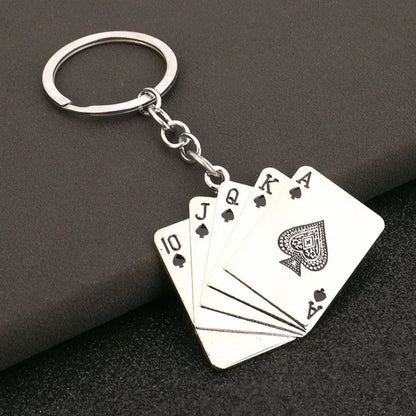 Poker Playing Cards Keychain Gambling Enthusiast Gift Metal Alloy Mini Charm Keyring Casino Theme Accessories Card Game Lover