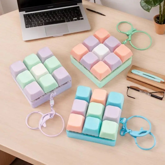 Stress-Reducing Keychain Toy with 9 Keyboard Keys, Fun Game for Boys and Girls