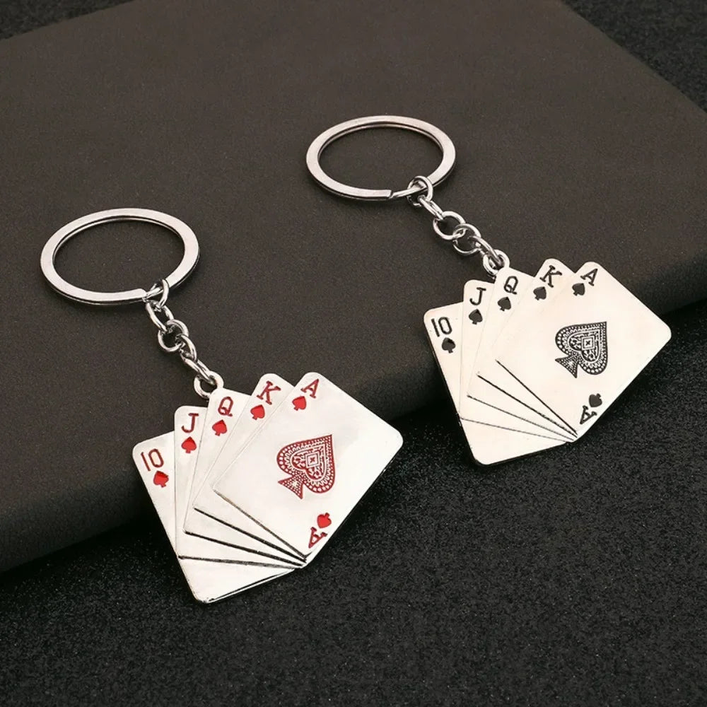 Poker Playing Cards Keychain Gambling Enthusiast Gift Metal Alloy Mini Charm Keyring Casino Theme Accessories Card Game Lover