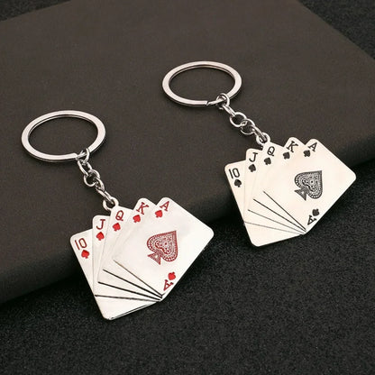 Poker Playing Cards Keychain Gambling Enthusiast Gift Metal Alloy Mini Charm Keyring Casino Theme Accessories Card Game Lover