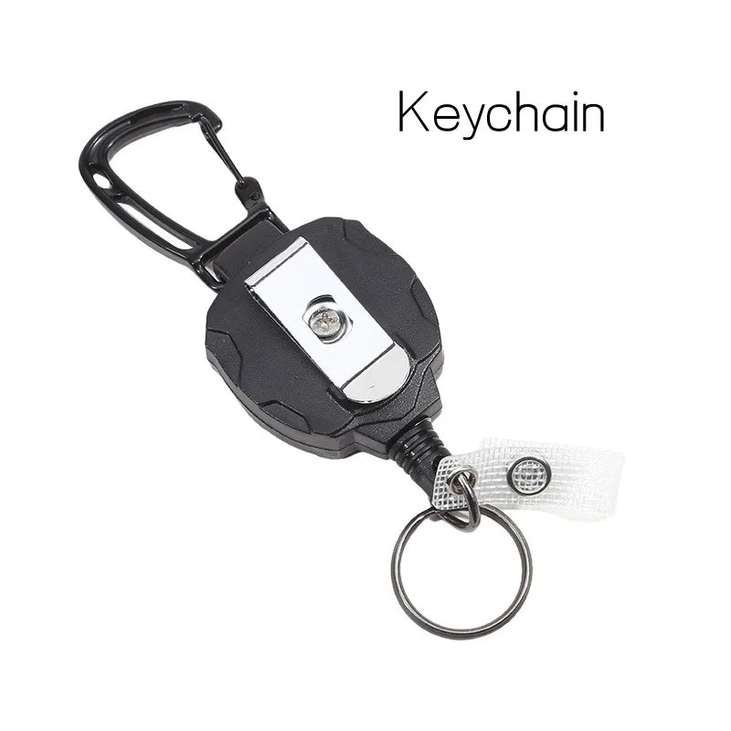 Retractable Cover Duty Pull Reel Carabiner Key Chains Strong Steel Wire Rope Buckle Spring Key Ring Outdoor Sporty Keychain Tool
