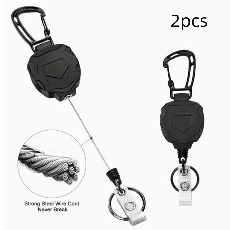 Retractable Cover Duty Pull Reel Carabiner Key Chains Strong Steel Wire Rope Buckle Spring Key Ring Outdoor Sporty Keychain Tool