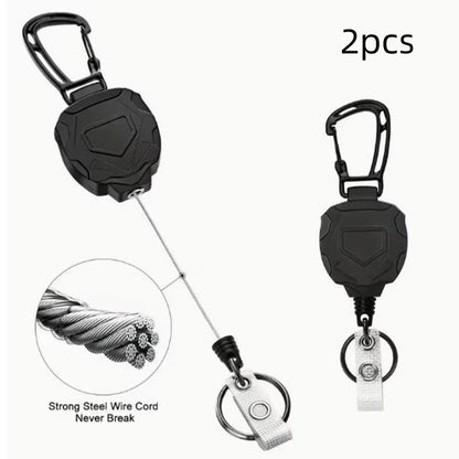 Retractable Cover Duty Pull Reel Carabiner Key Chains Strong Steel Wire Rope Buckle Spring Key Ring Outdoor Sporty Keychain Tool