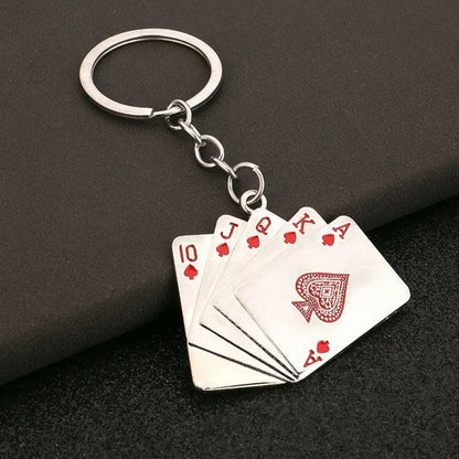 Poker Playing Cards Keychain Gambling Enthusiast Gift Metal Alloy Mini Charm Keyring Casino Theme Accessories Card Game Lover