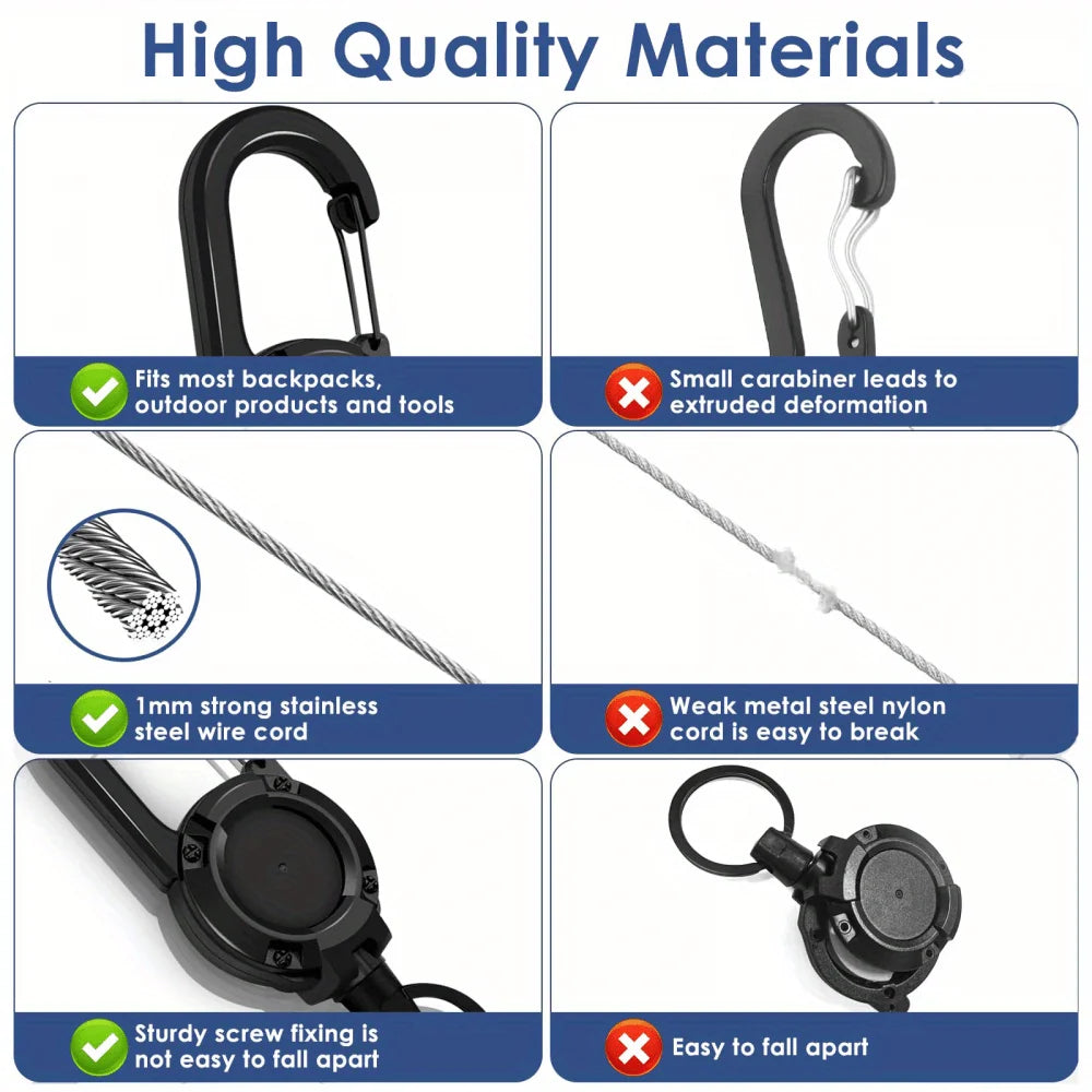 Retractable Keychain With Wire Anti-Theft Lock, Easy-Pull Cord, And Elastic Design, Suitable For Camping And Everyday Use.